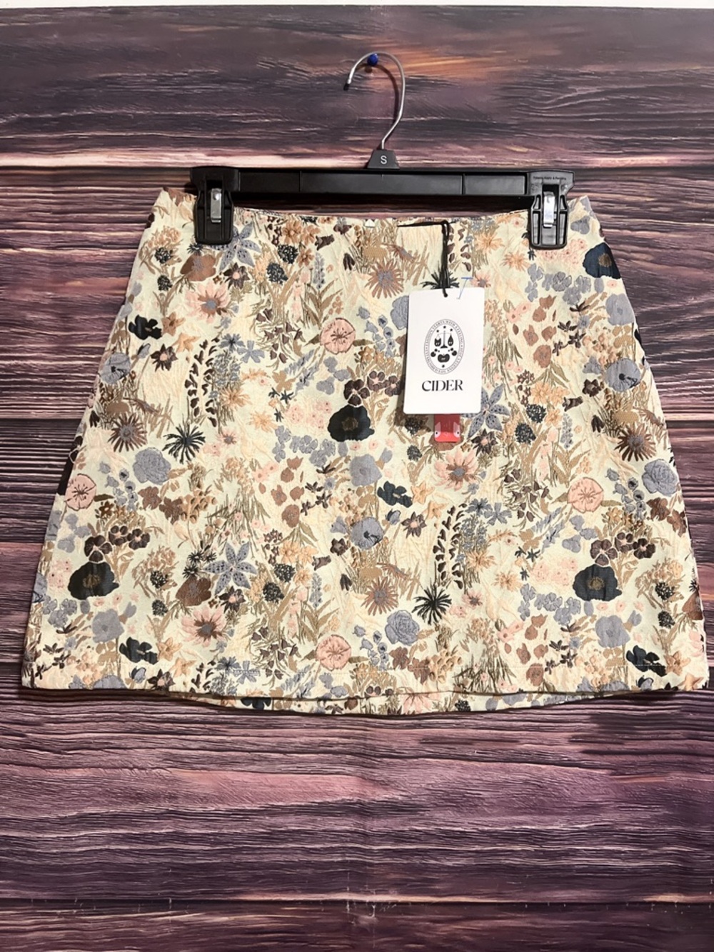 Cider Floral Jacquard Mini Skirt in Cream, Blue and Brown